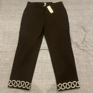 Chicos Perfect Stretch Black Slim Ankle Pants Embroidered Hem Size 2.5